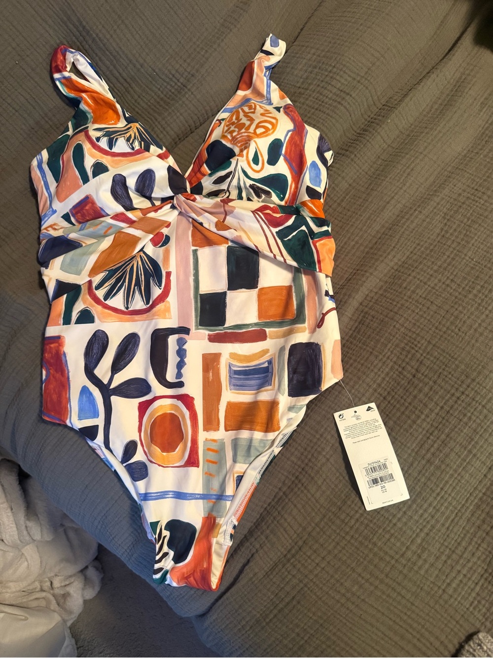 Next Direct Cream/Brown Abstract Plunge Tummy Control Swimsuit